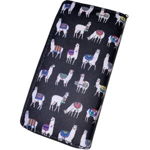 LLAMA Print Full Size Faux Leather Wallet in Black and White Size 7”x 4”